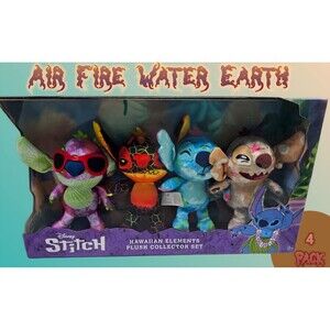 Disney Stitch Hawaiian Elements Plush Collector Set Air Fire Water Earth 4-Pack